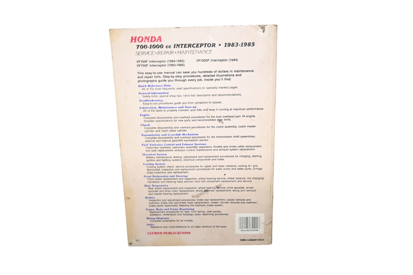 Clymer M349, 24185751946 83-85 Honda 700-1000cc Interceptor Repair Manual