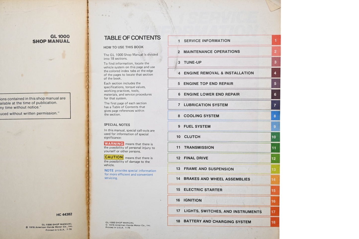 OEM Honda 6137101 GL 1000 Shop Manual
