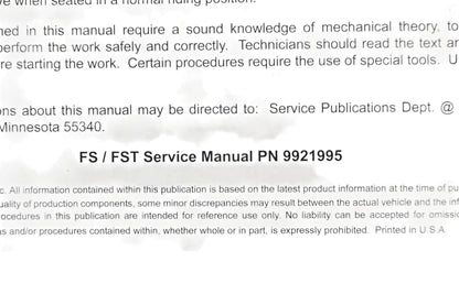 OEM Polaris 9921995 FS FST Shop Service Manual