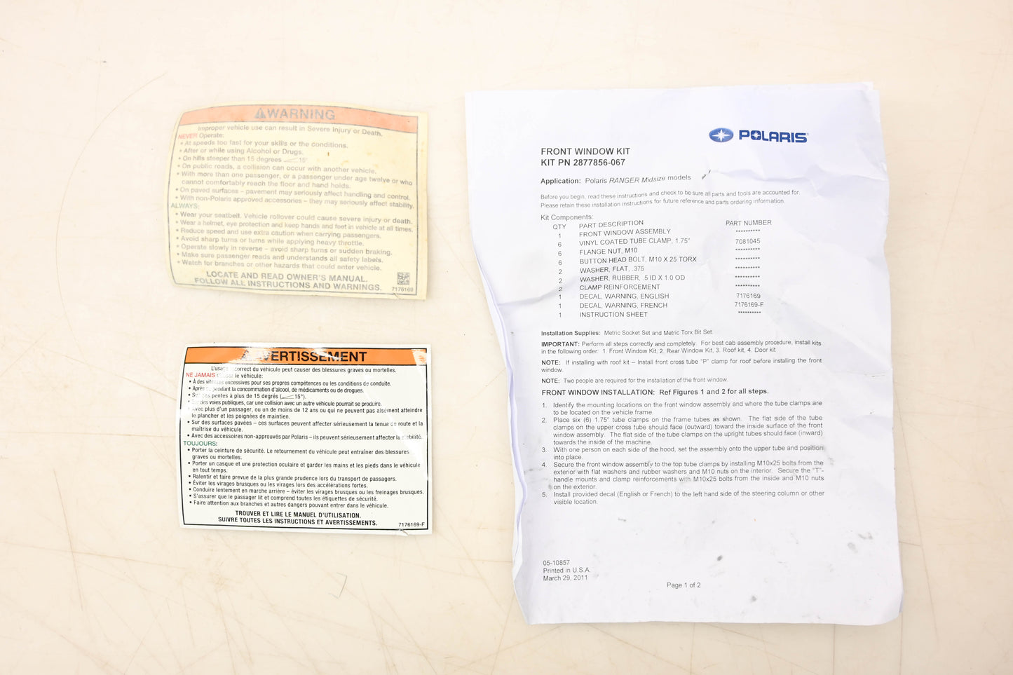 New OEM Polaris 2877856-067 Windshield & Installation Hardware Kit NOS