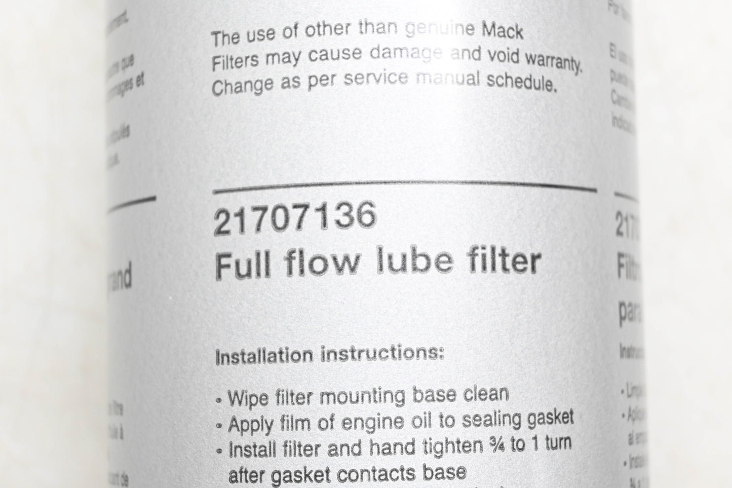 Mack 21707136 Oil Filter NOS