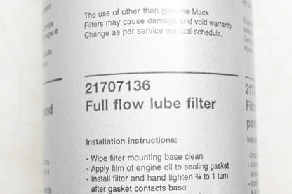 Mack 21707136 Oil Filter NOS