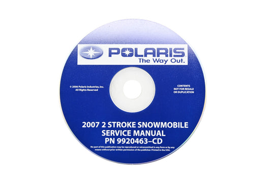 OEM Polaris 9920463-CD 07 2 Stroke Snowmobile Shop Service Manual CD