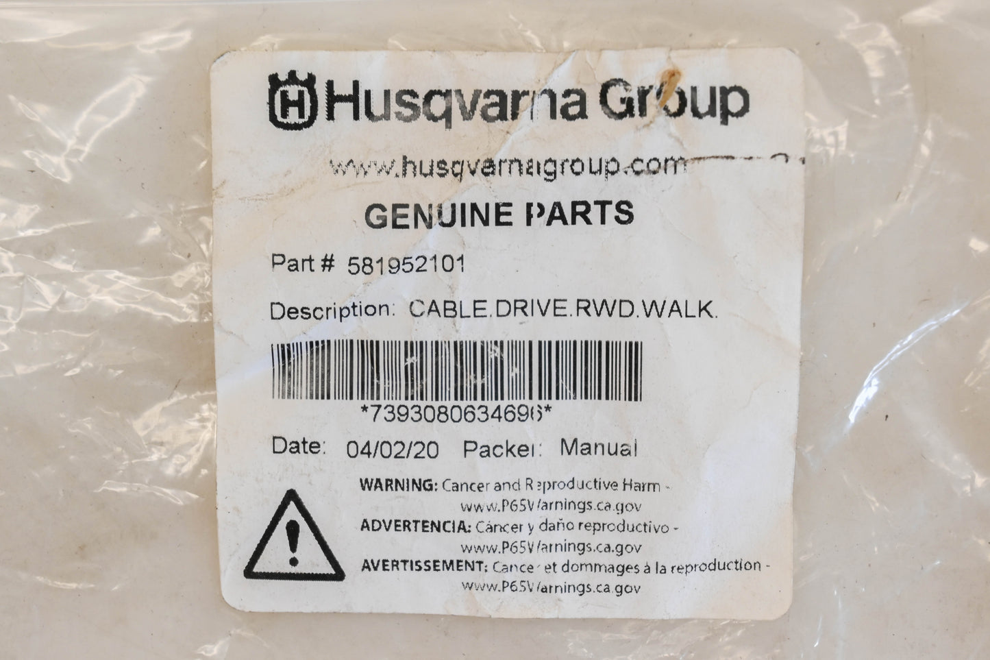 New OEM Husqvarna 581952101 Drive Control Cable NOS