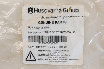 New OEM Husqvarna 581952101 Drive Control Cable NOS