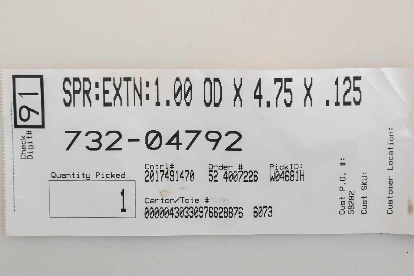 MTD 732-04792 1" x 4-3/4" x 1/8" Extension Spring NOS