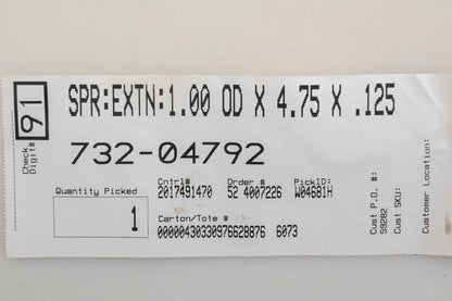 MTD 732-04792 1" x 4-3/4" x 1/8" Extension Spring NOS