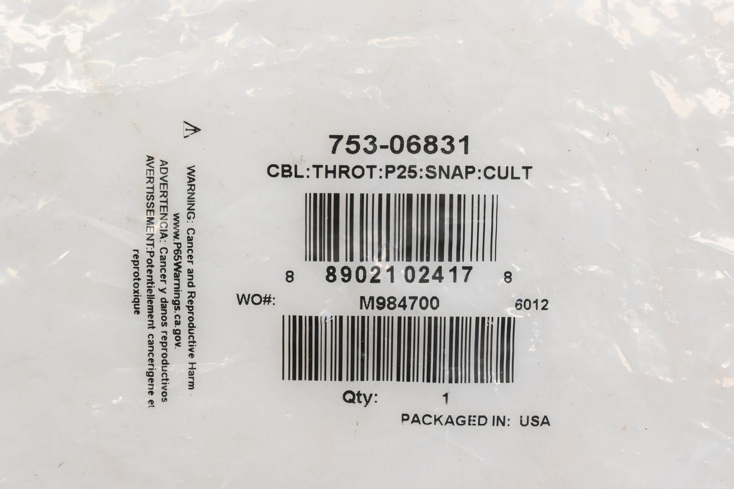 MTD 753-06831 Throttle Cable NOS