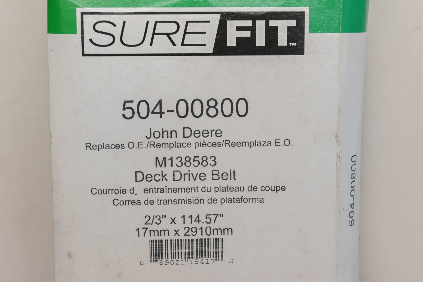 SureFit 504-00800, M138583 2/3" x 114.57" Deck Drive Belt NOS