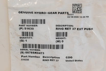 Hydro-Gear 51630 Retaining Ring NOS