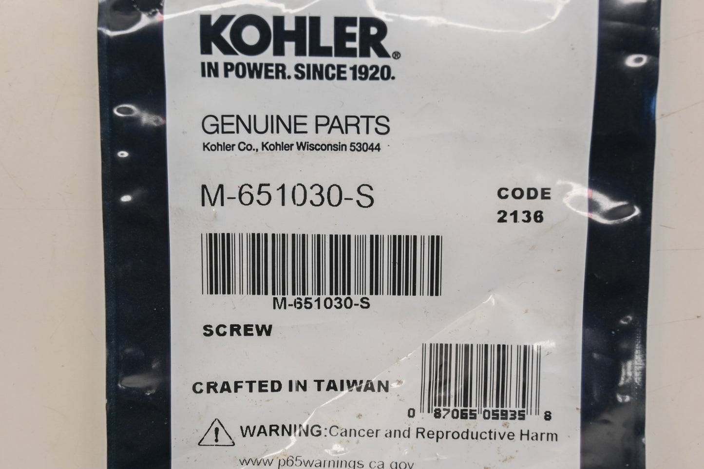 Kohler M-651030-S M6-1.0 x 30mm Screw NOS