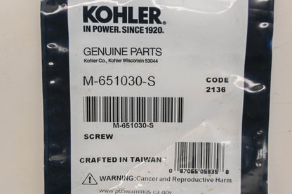 Kohler M-651030-S M6-1.0 x 30mm Screw NOS