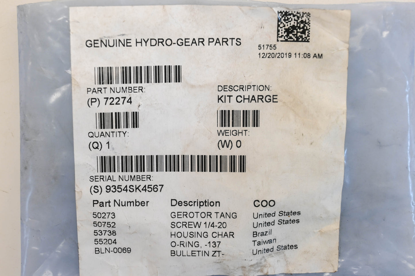 Hydro-Gear 72274 Transmission Charge Pump Kit NOS