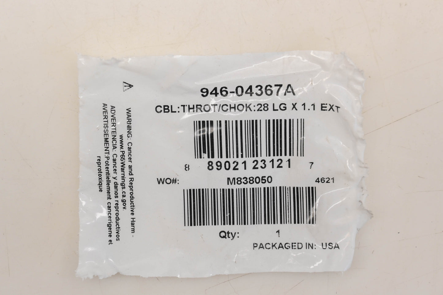 MTD 946-04367A, 746-04367A 28" Choke Cable NOS
