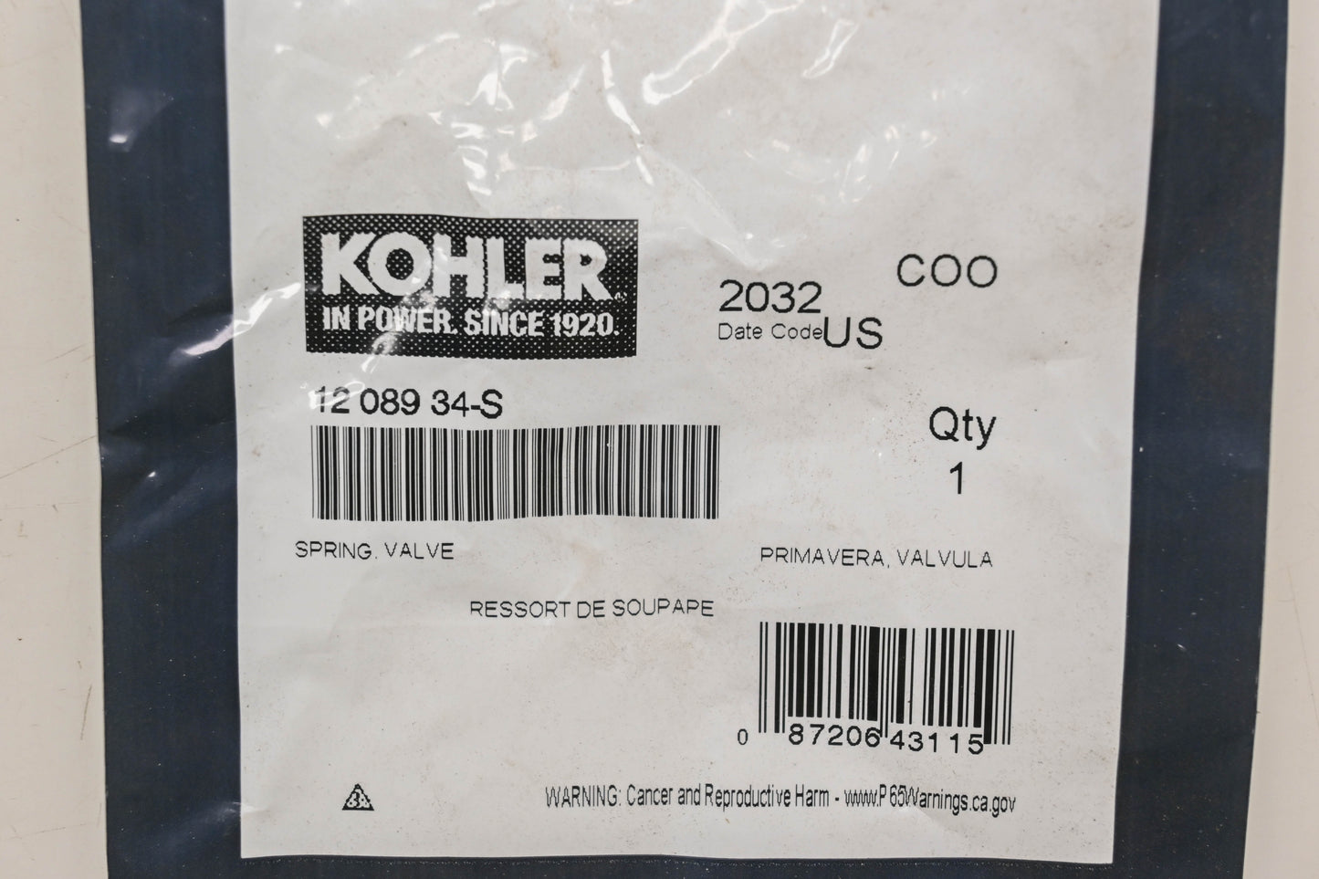 Kohler 12 089 34-S Valve Spring NOS