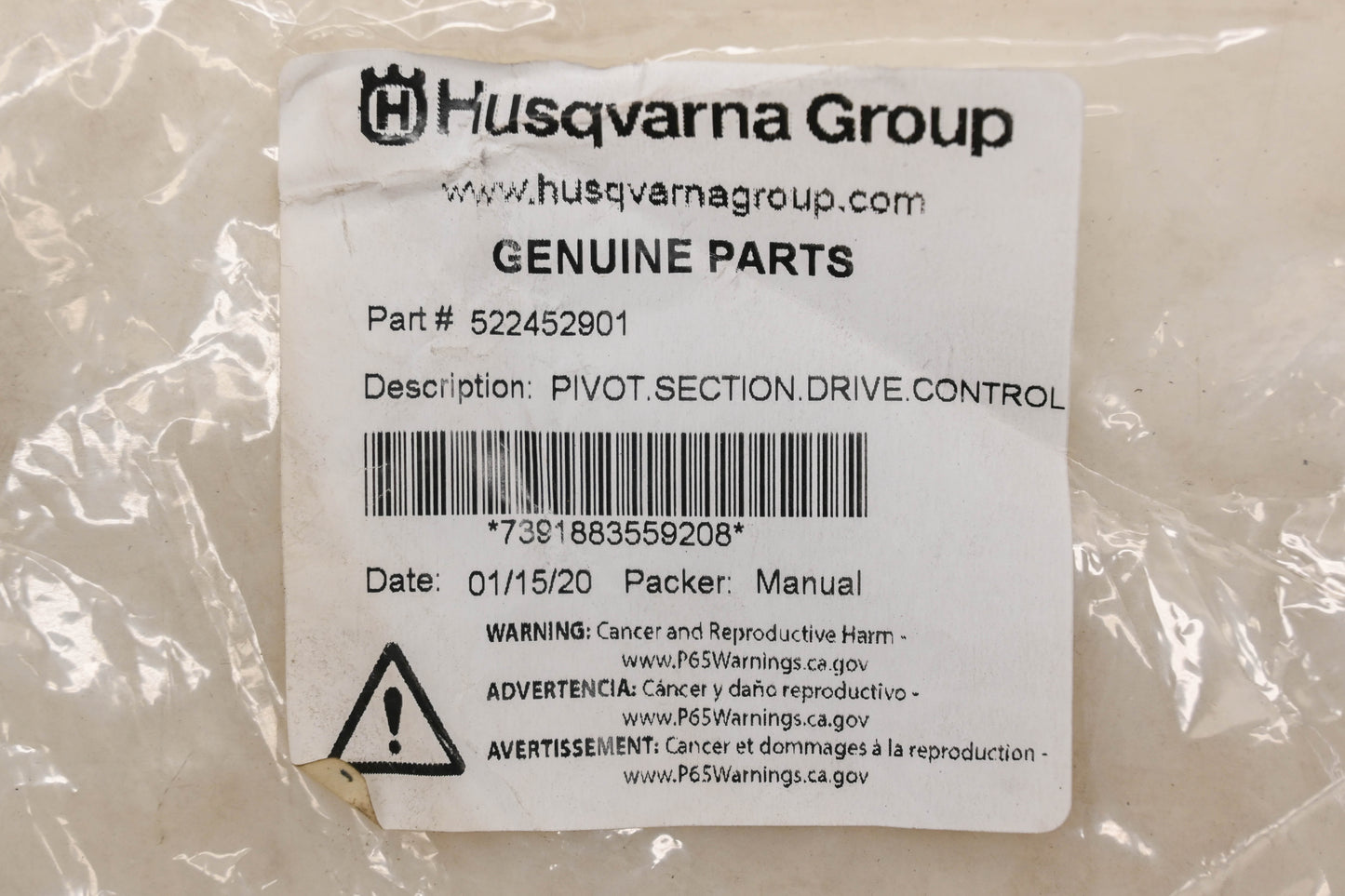 New OEM Husqvarna 522452901 Drive Control Pivot Section NOS