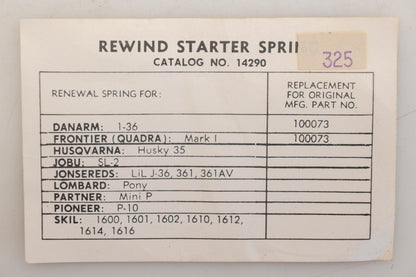 Aftermarket 14290, 100073, 325 Starter Rewind Spring NOS