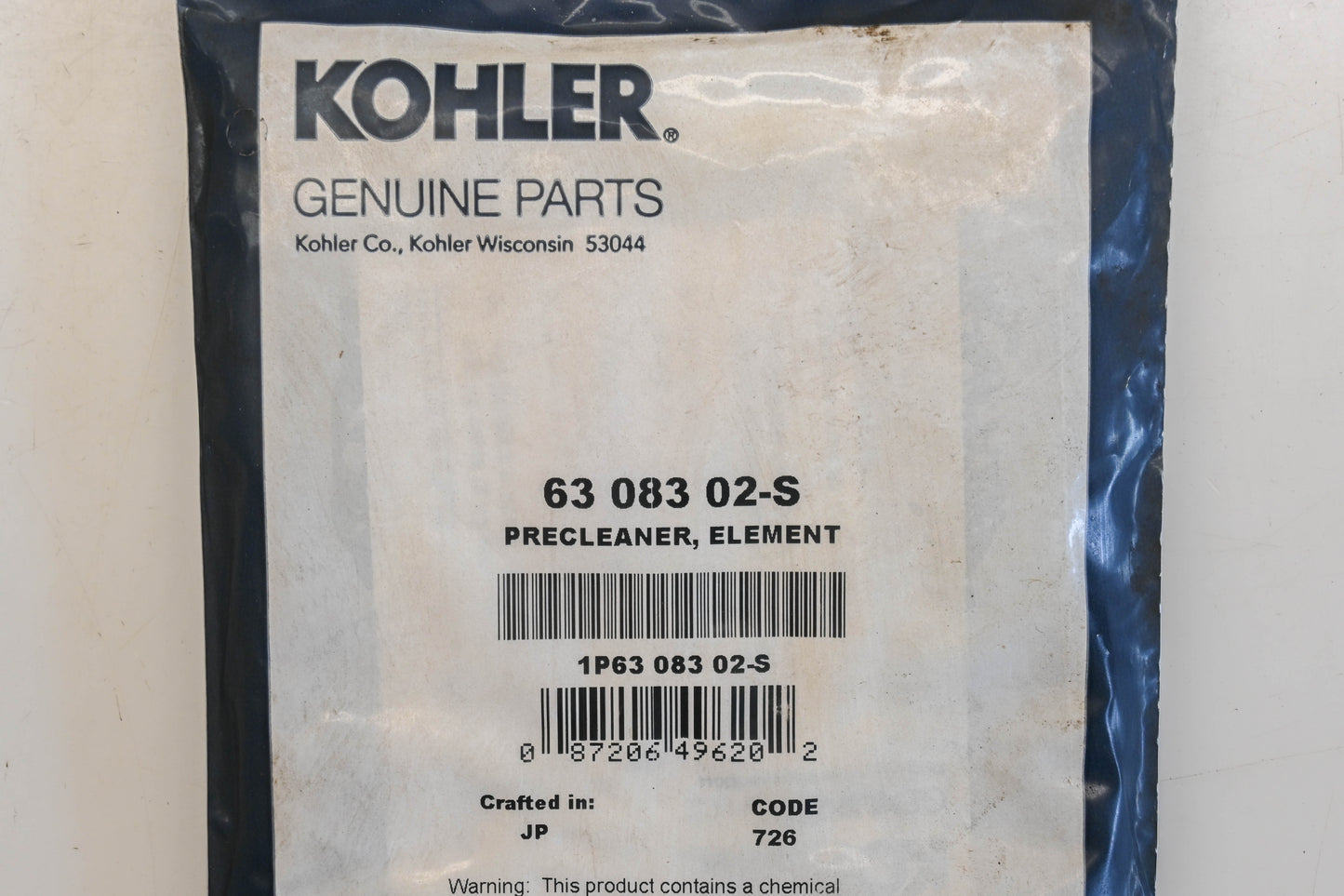 Kohler 63 083 02-S Pre-Cleaner Element Kit NOS