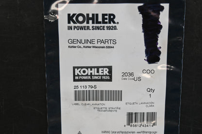 Kohler 25 113 79-S Clear Lamination Label NOS