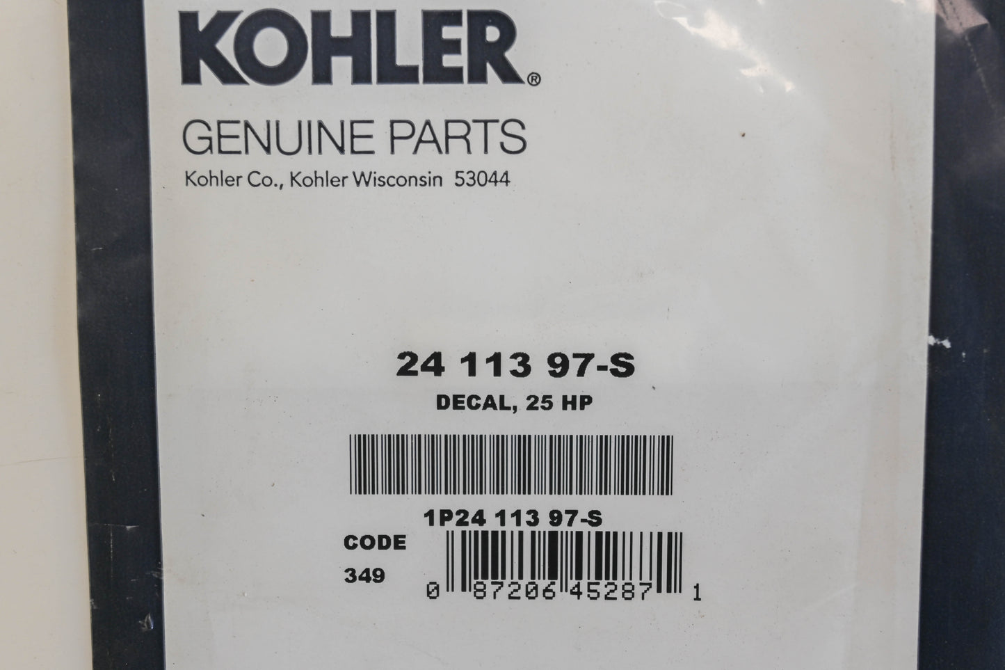 Kohler 25 113 97-S 25 HP Decal NOS