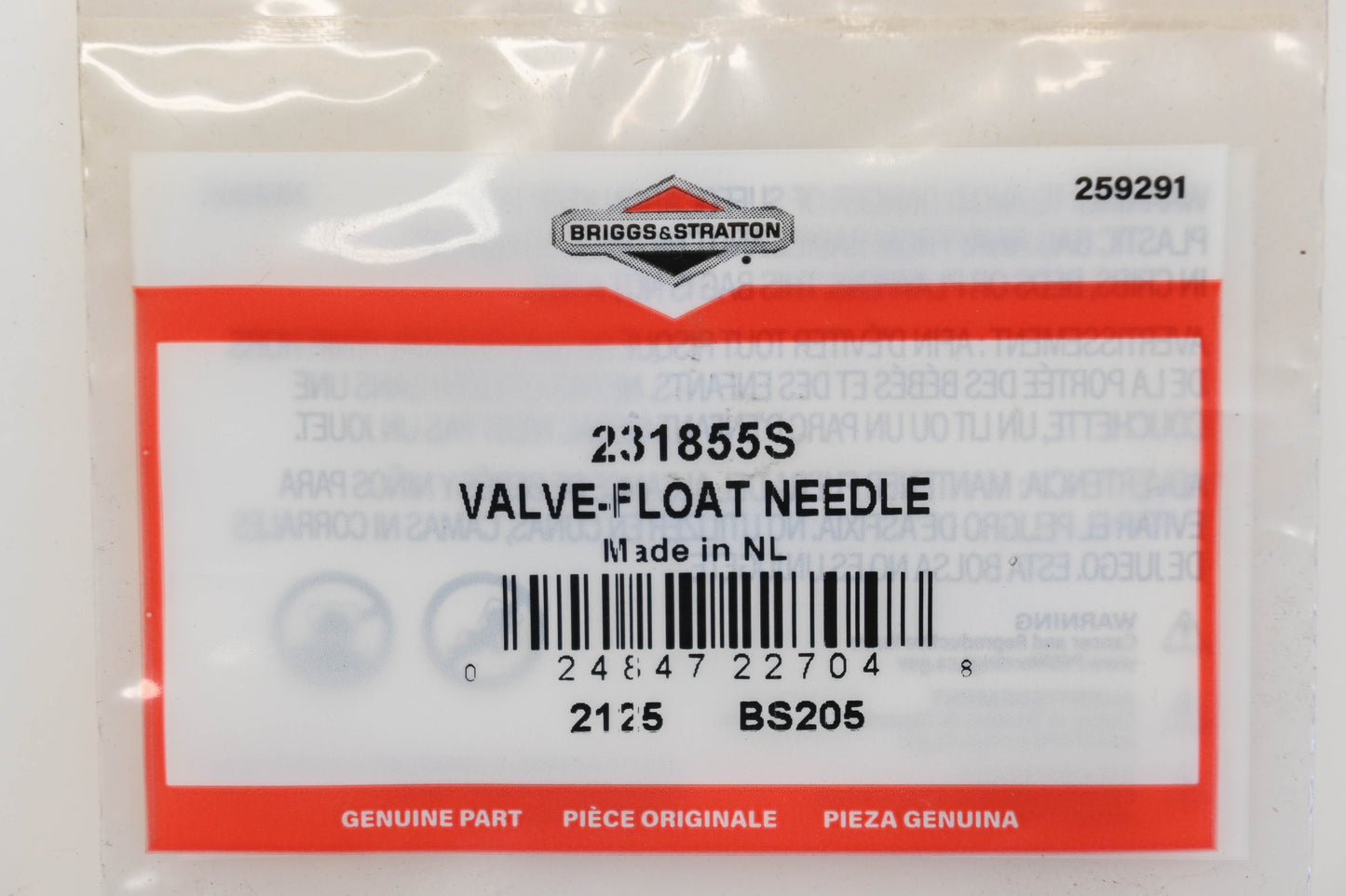 New OEM Briggs & Stratton 231855S Carburetor Float Valve Needles Qty 2 NOS