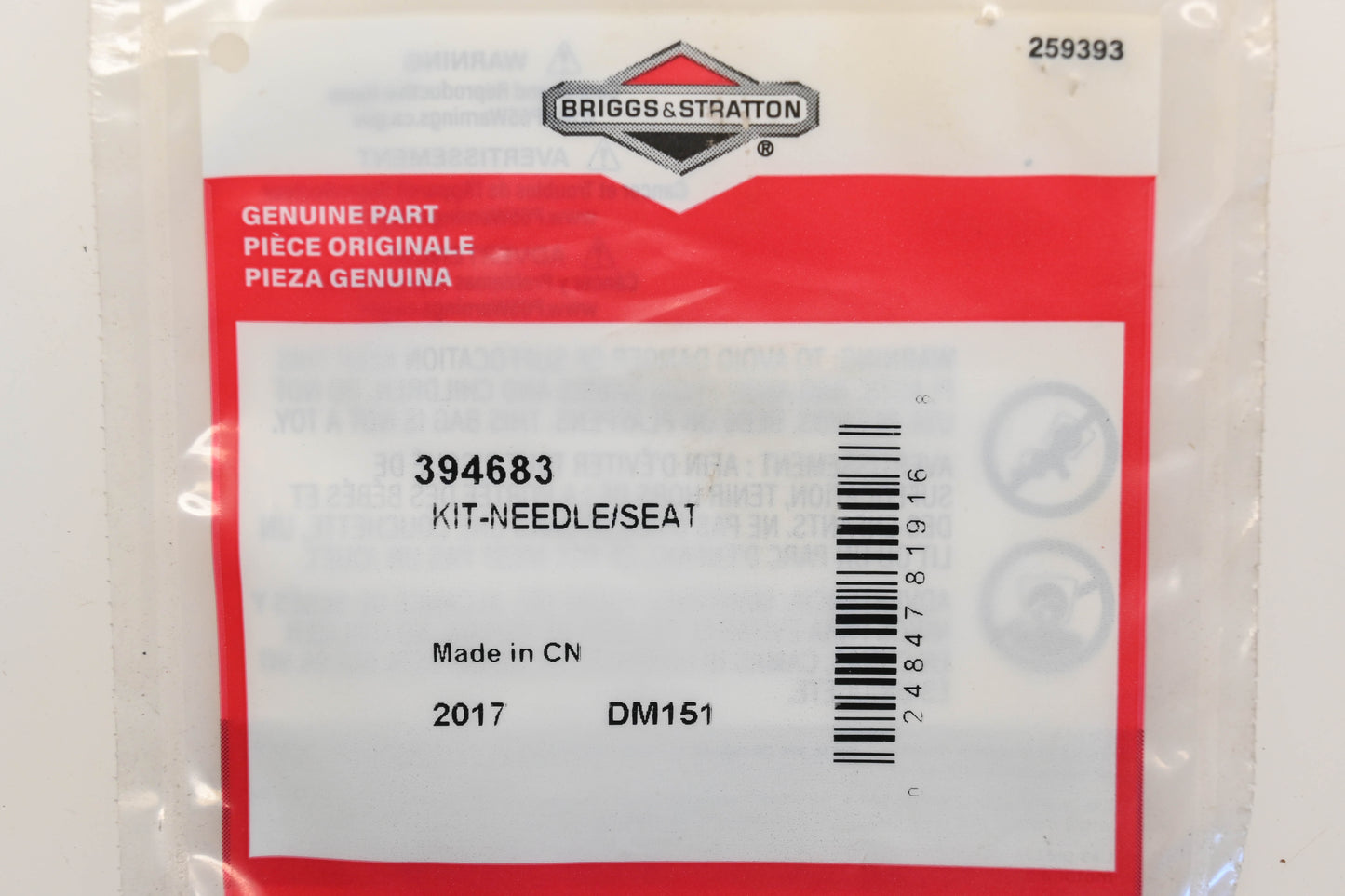 New OEM Briggs & Stratton 394683 Carburetor Float Valve Needle Kit NOS