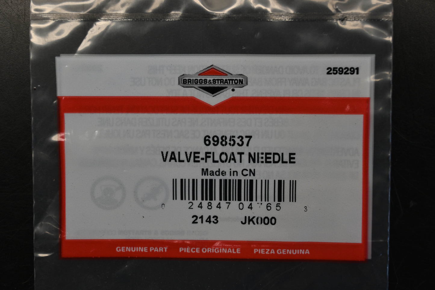 New OEM Briggs & Stratton 698537 Carburetor Float Valve Needle NOS