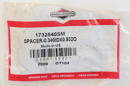 New OEM Briggs & Stratton 1732540SM 1-1/4" x 0.340" x 0.932" Spacer NOS