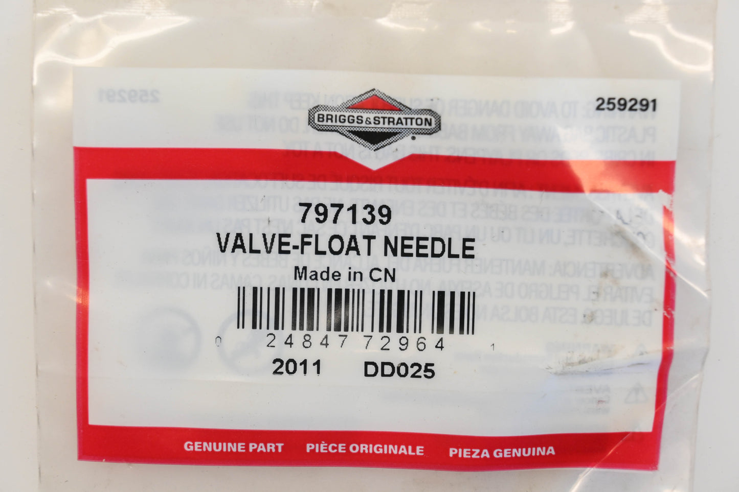 New OEM Briggs & Stratton 797139 Carburetor Float Valve Needle NOS