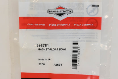 New OEM Briggs & Stratton 698781 Carburetor Float Bowl Gasket Kit Qty 2 NOS