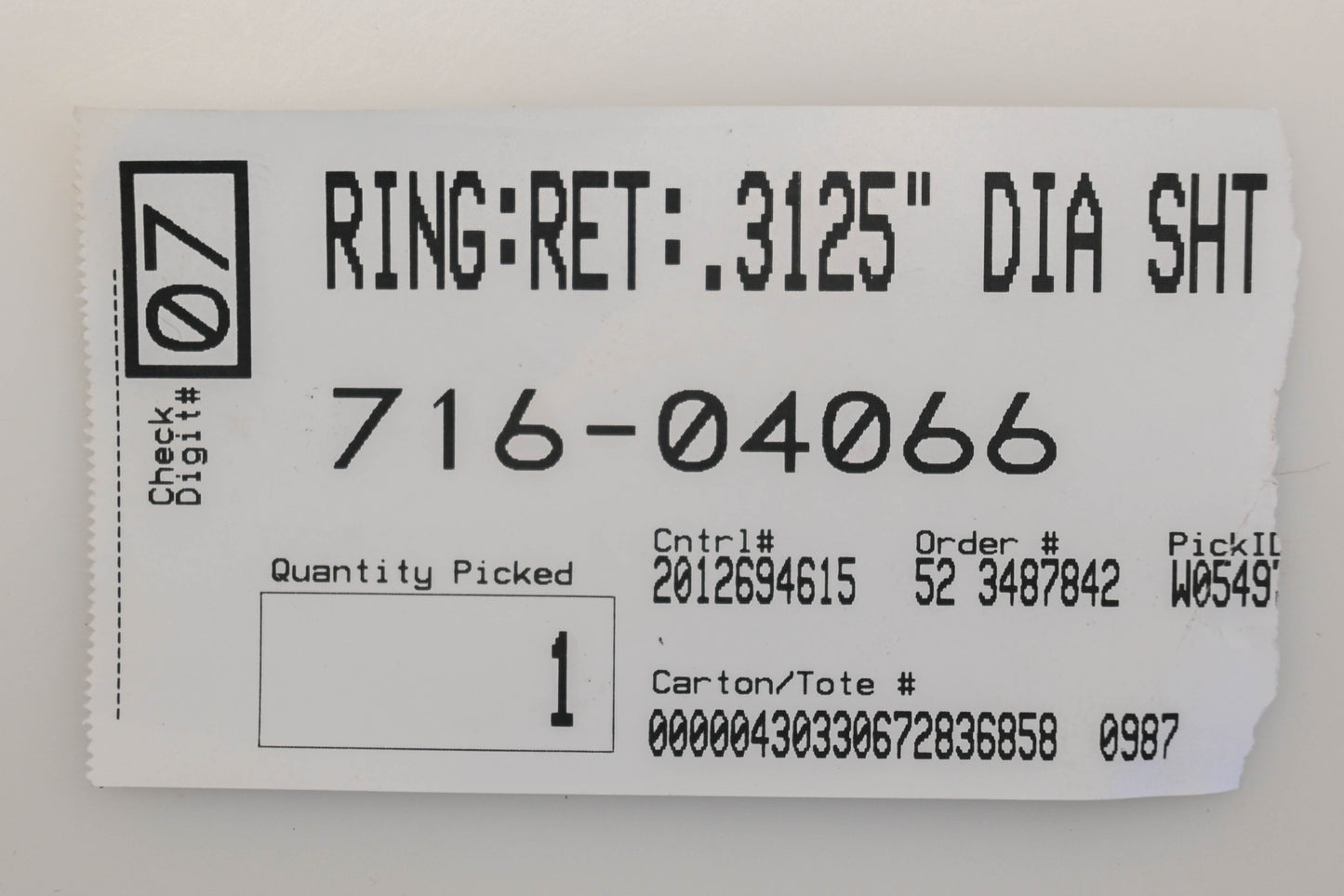 MTD 716-04066 Retaining Ring NOS