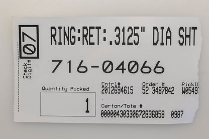 MTD 716-04066 Retaining Ring NOS
