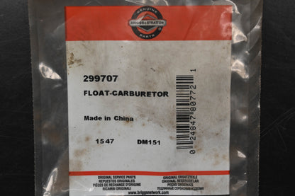 New OEM Briggs & Stratton 299707 Carburetor Float NOS