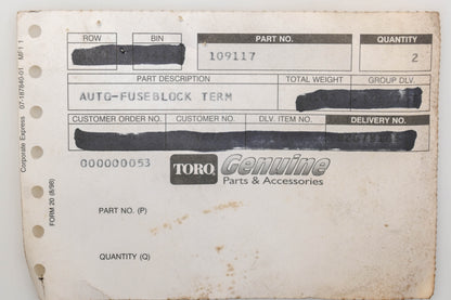 Toro 109117 Fuse Blocks Qty 2 NOS