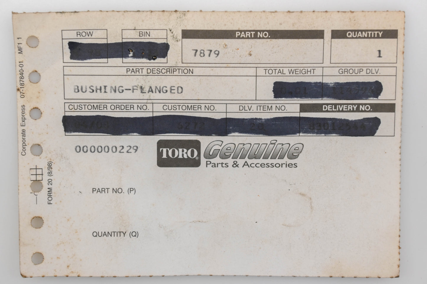 Toro 7879 1/2" x 9/16" x 3/4" x 1/4" Flanged Bushing NOS