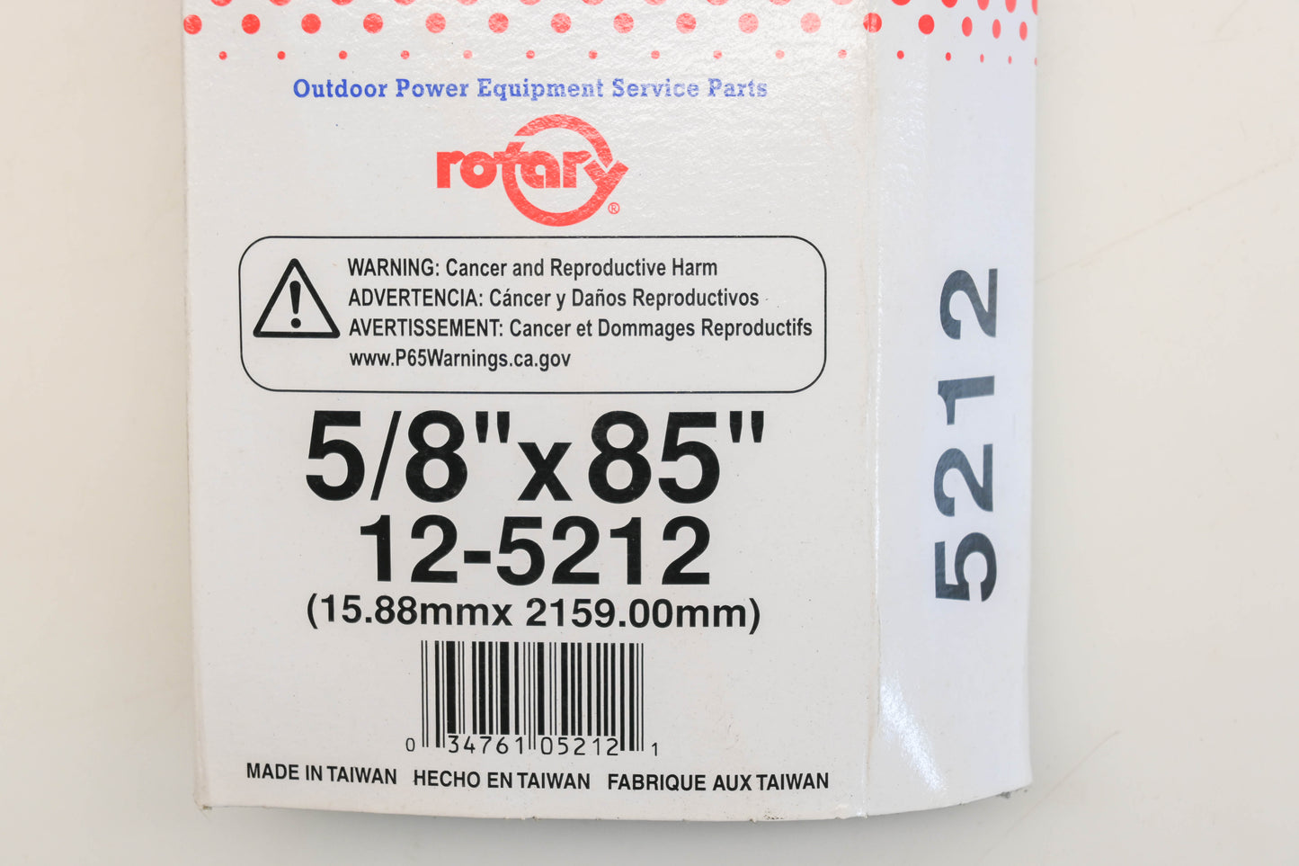 Rotary 12-5212, 5L-850 5/8" x 85" V-Belt NOS