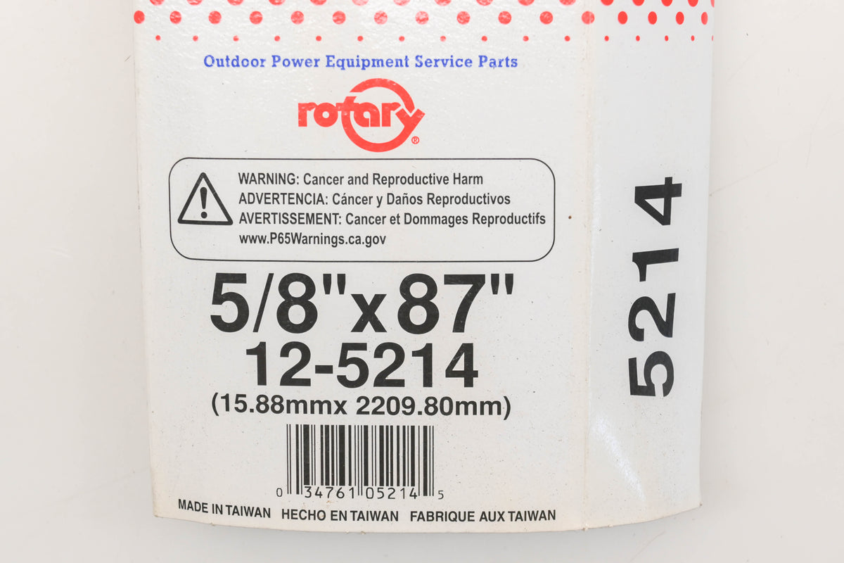 Rotary 12-5214, 5L-870 5/8" x 87" V-Belt NOS
