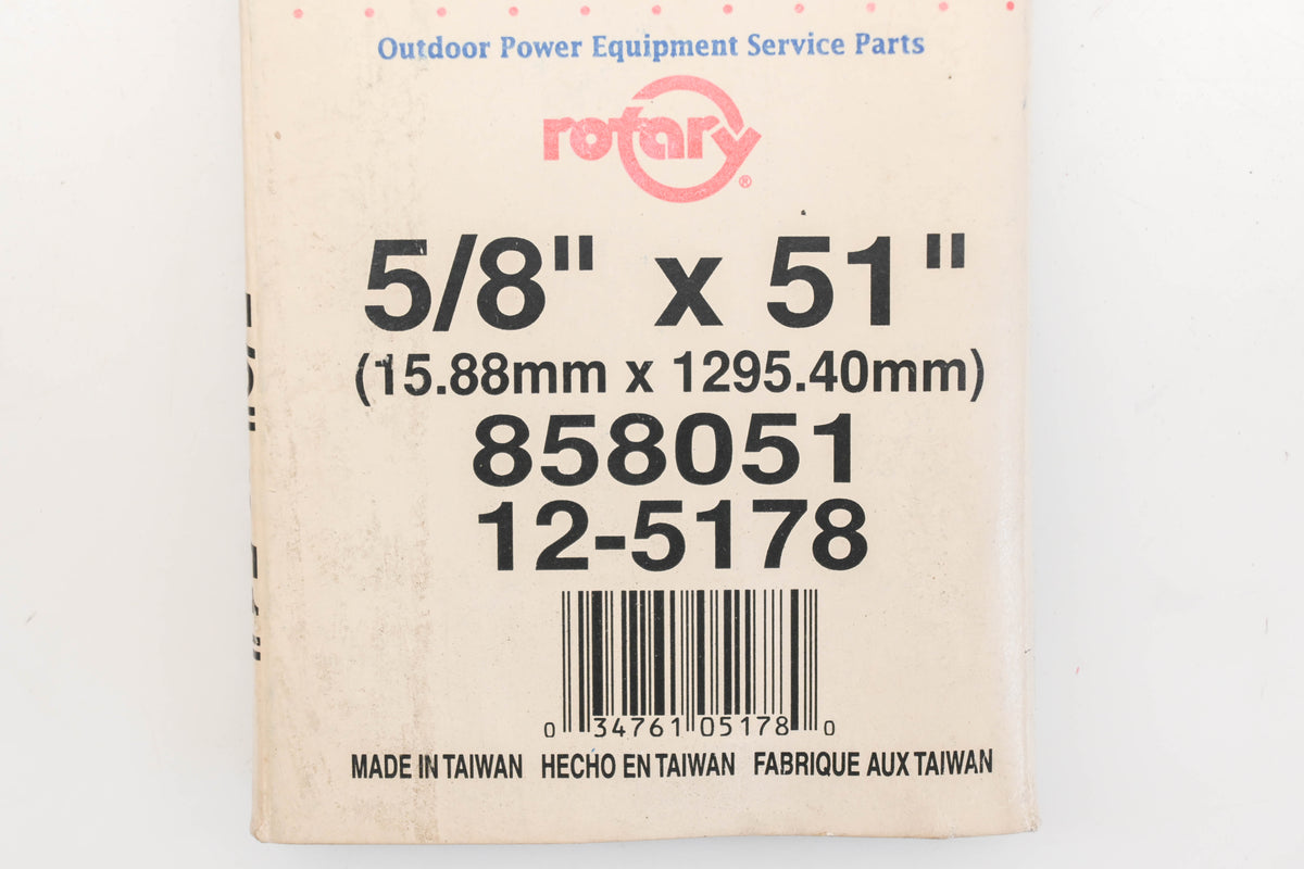 Rotary 12-5178, 5L-510, 858051 5/8" x 51" V-Belt NOS