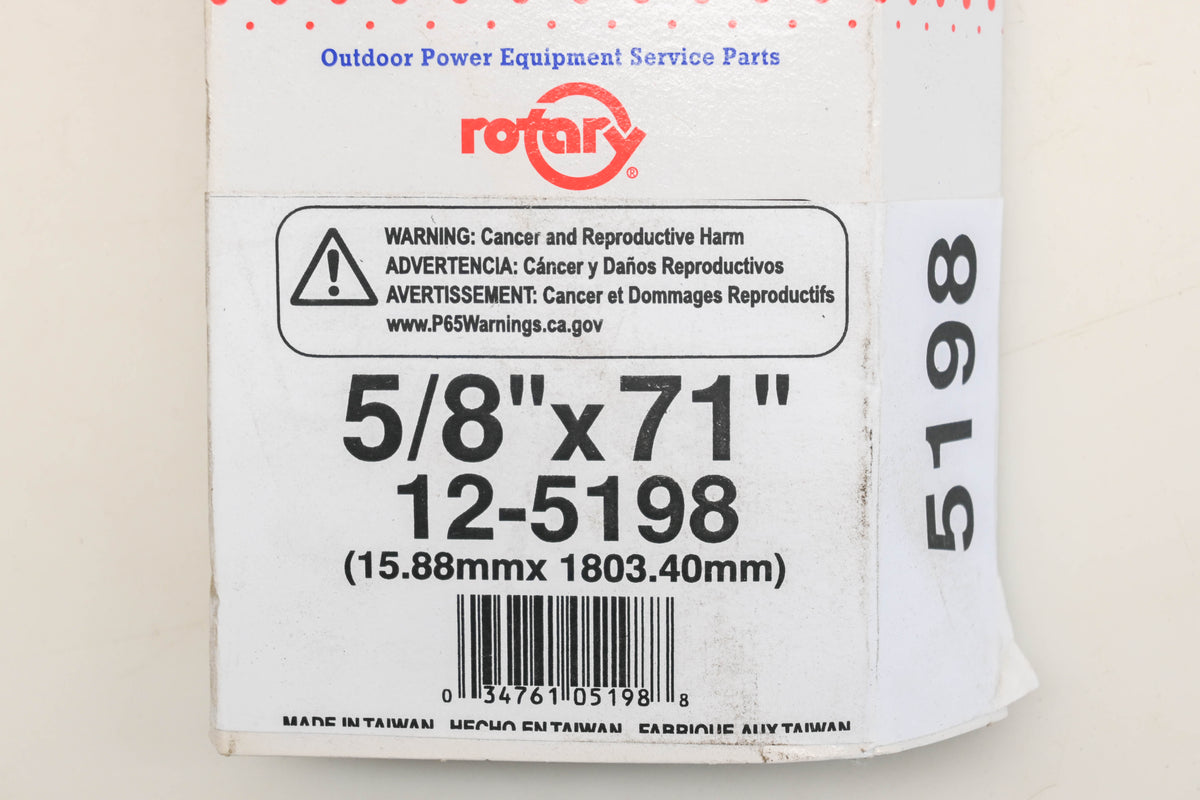 Rotary 12-5198, 5L-710 5/8" x 71" V-Belt NOS