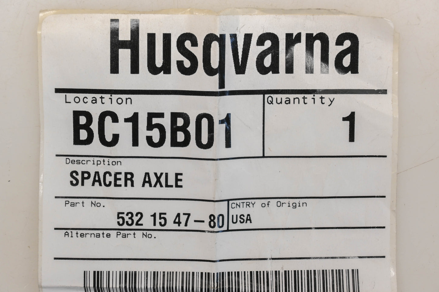 New OEM Husqvarna 532 15 47-80, 532154780 Axle Spacer NOS