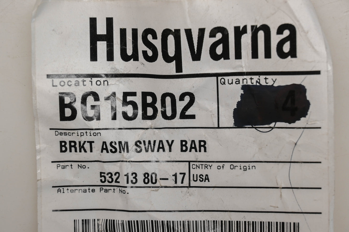 New OEM Husqvarna 532 13 80-17, 532138017 Sway Bar Bracket NOS