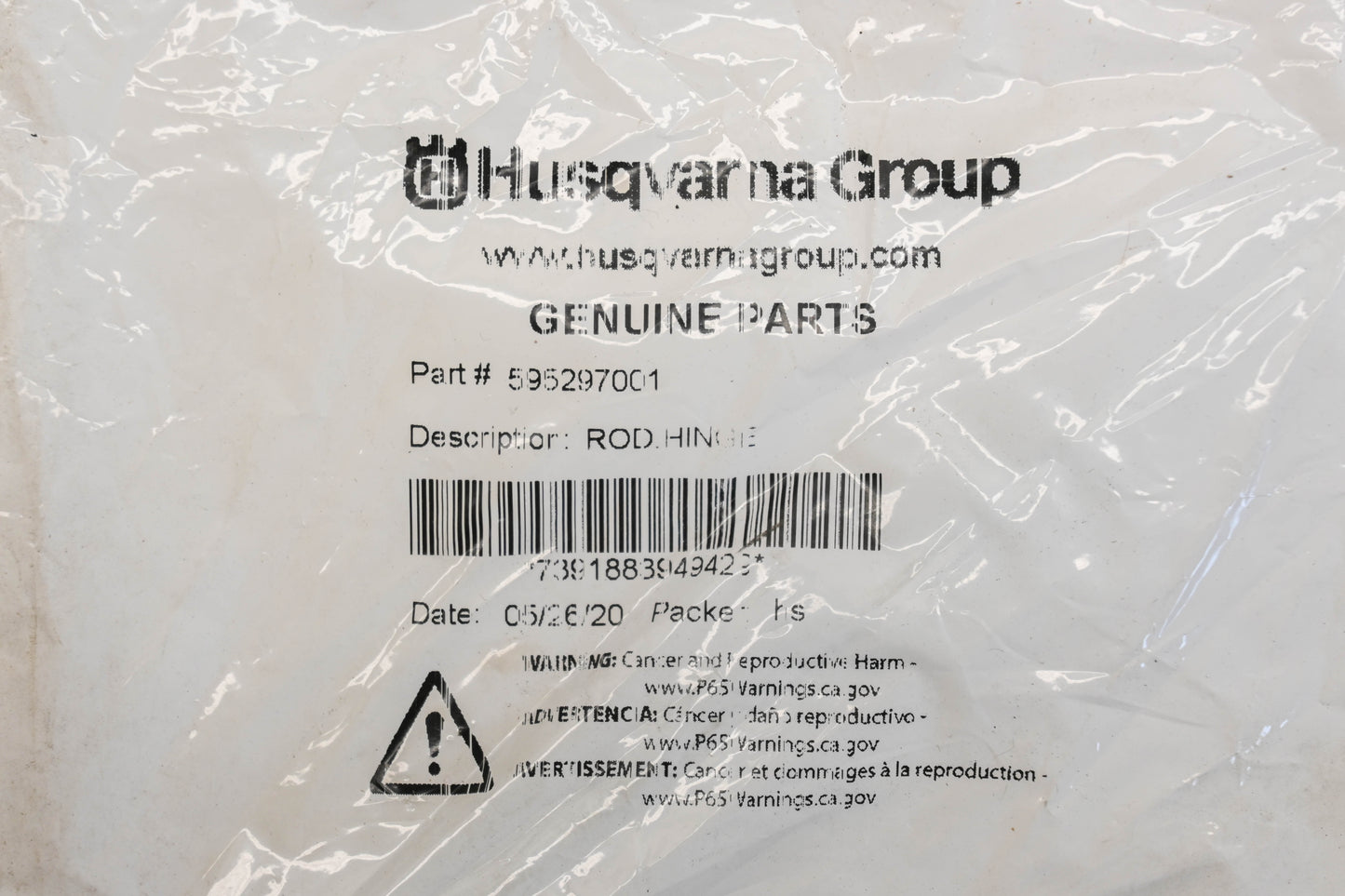 New OEM Husqvarna 595297001 Hinge Rod NOS