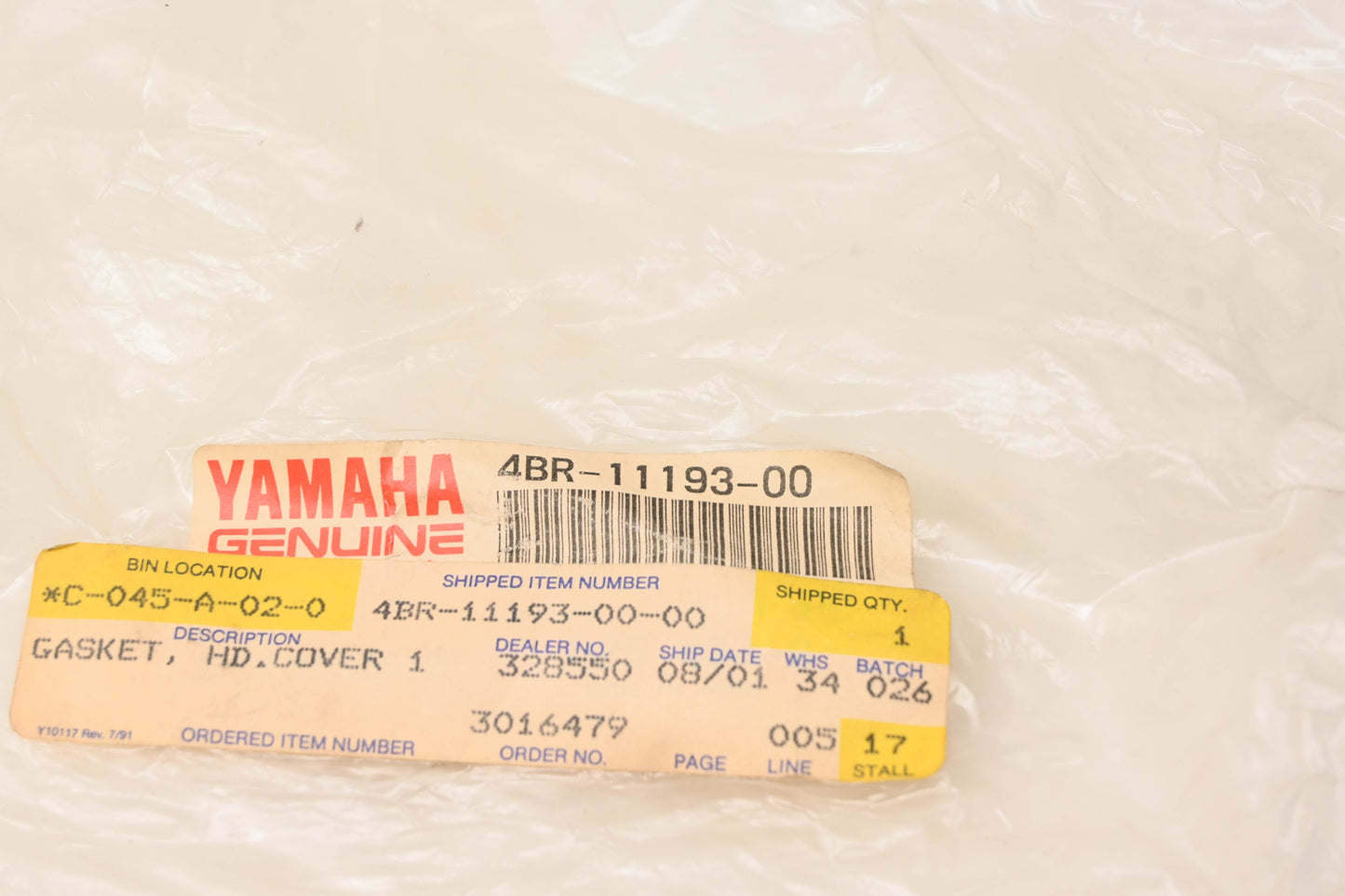 New OEM Yamaha 4BR-11193-00-00 Valve Cover Gasket NOS