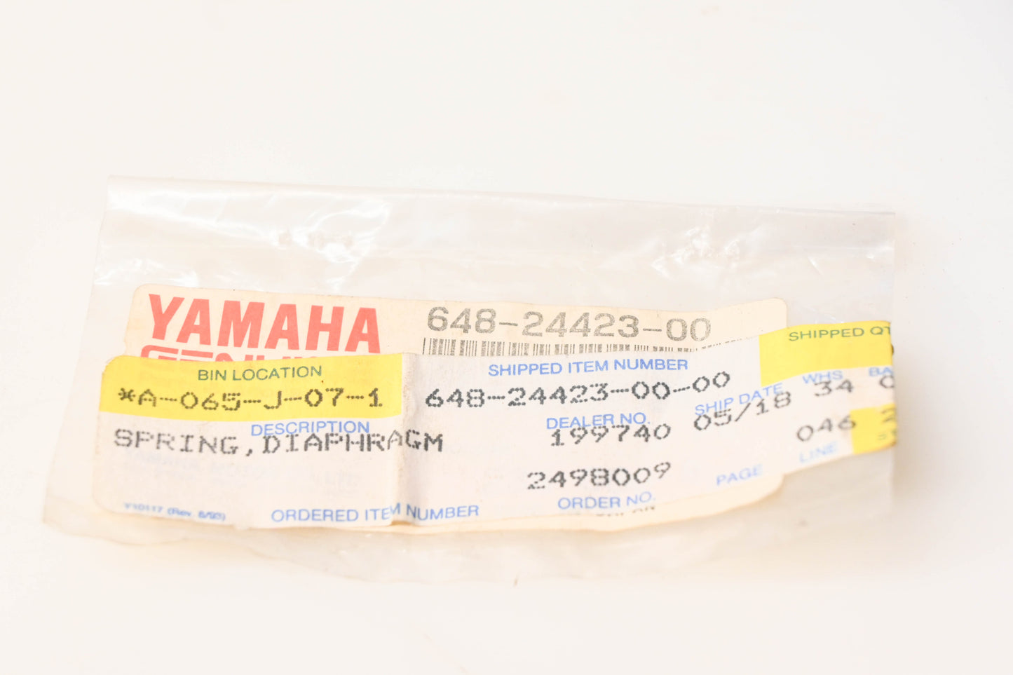 New OEM Yamaha 648-24423-00-00 Diaphragm Spring NOS