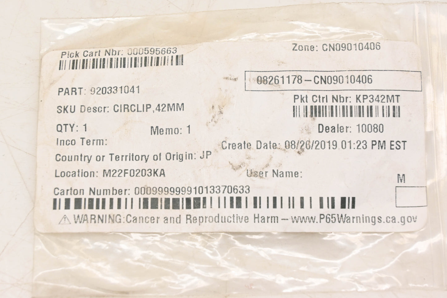 New OEM Kawasaki 92033-1041 Circlip 42MM NOS