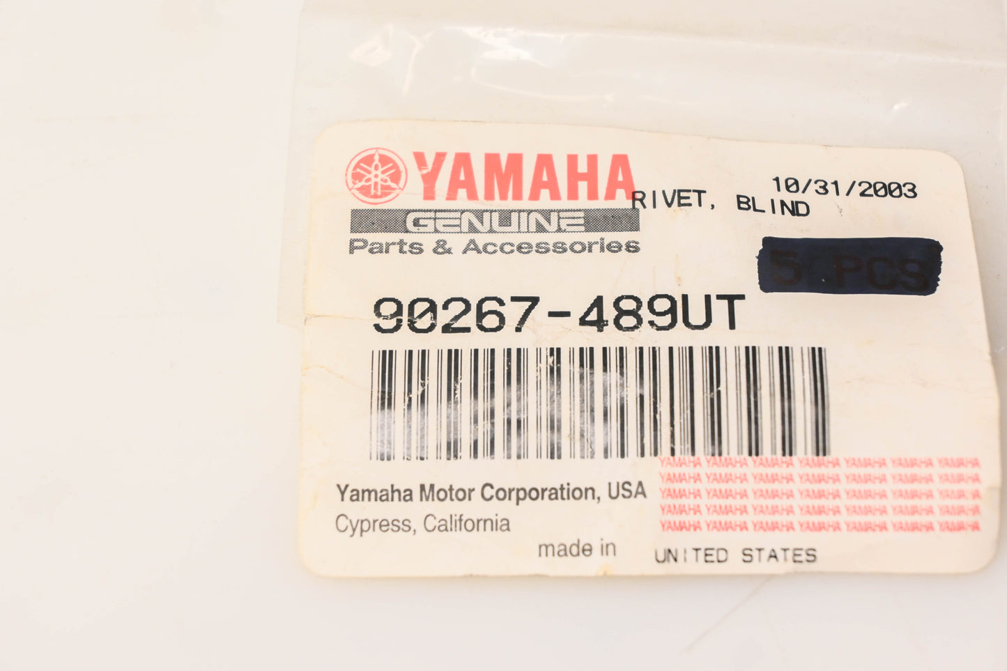 New OEM Yamaha 90267-489UT-00 Blind Rivet NOS