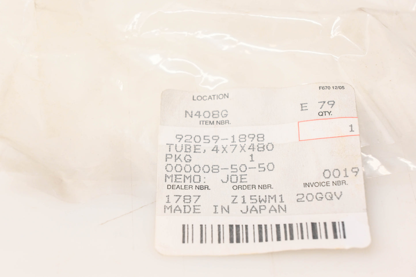 New OEM Kawasaki 92059-1898 Tube NOS