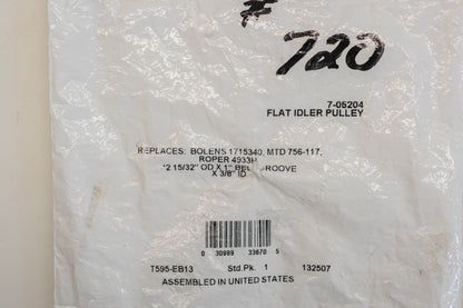 Prime Line 7-05204, 1715340, 756-117 2-15/32" x 1" x 3/8" Flat Idler Pulley NOS