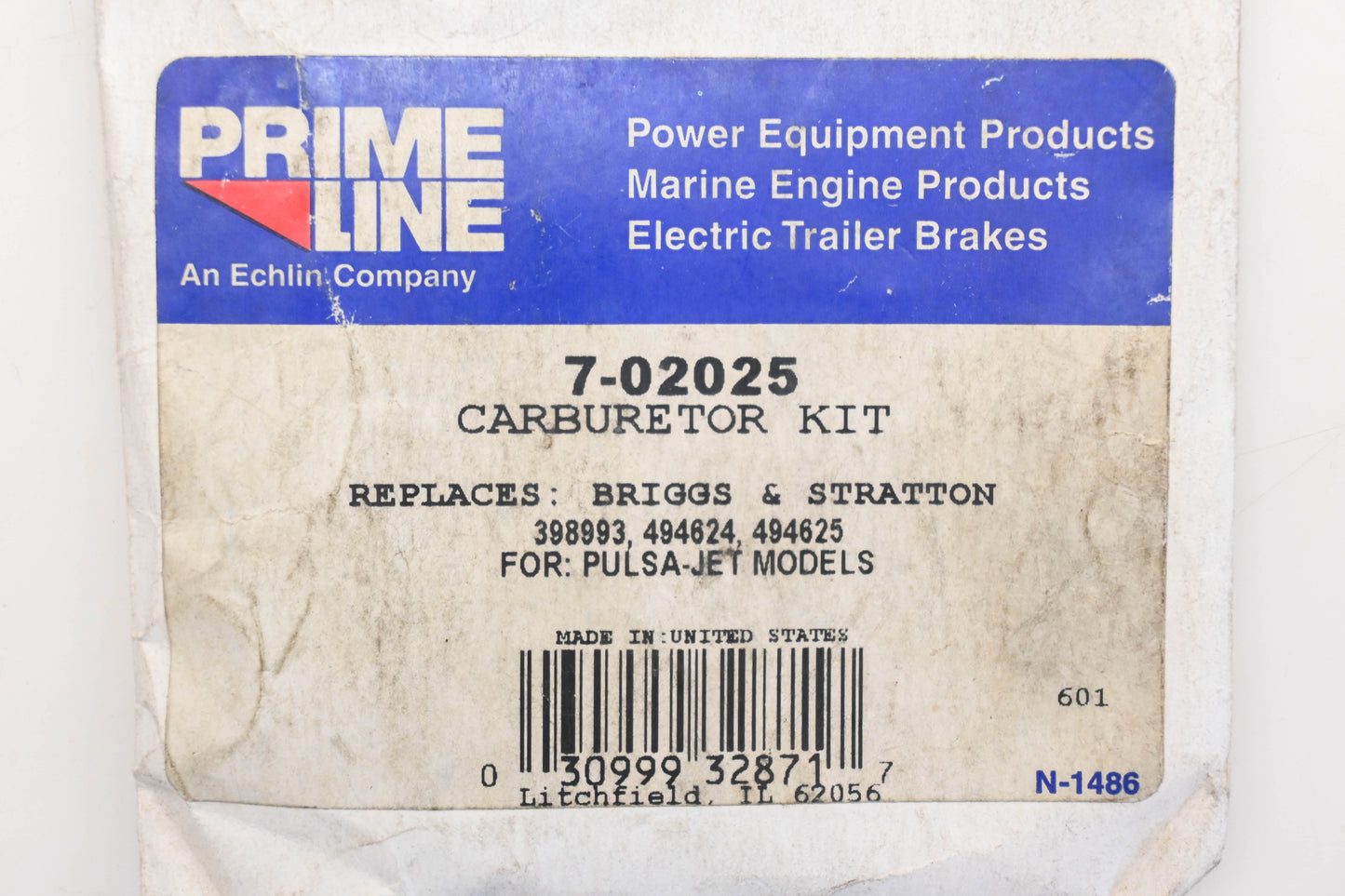 Prime Line 7-02025, 398993, 494624 Carburetor Repair Kit NOS