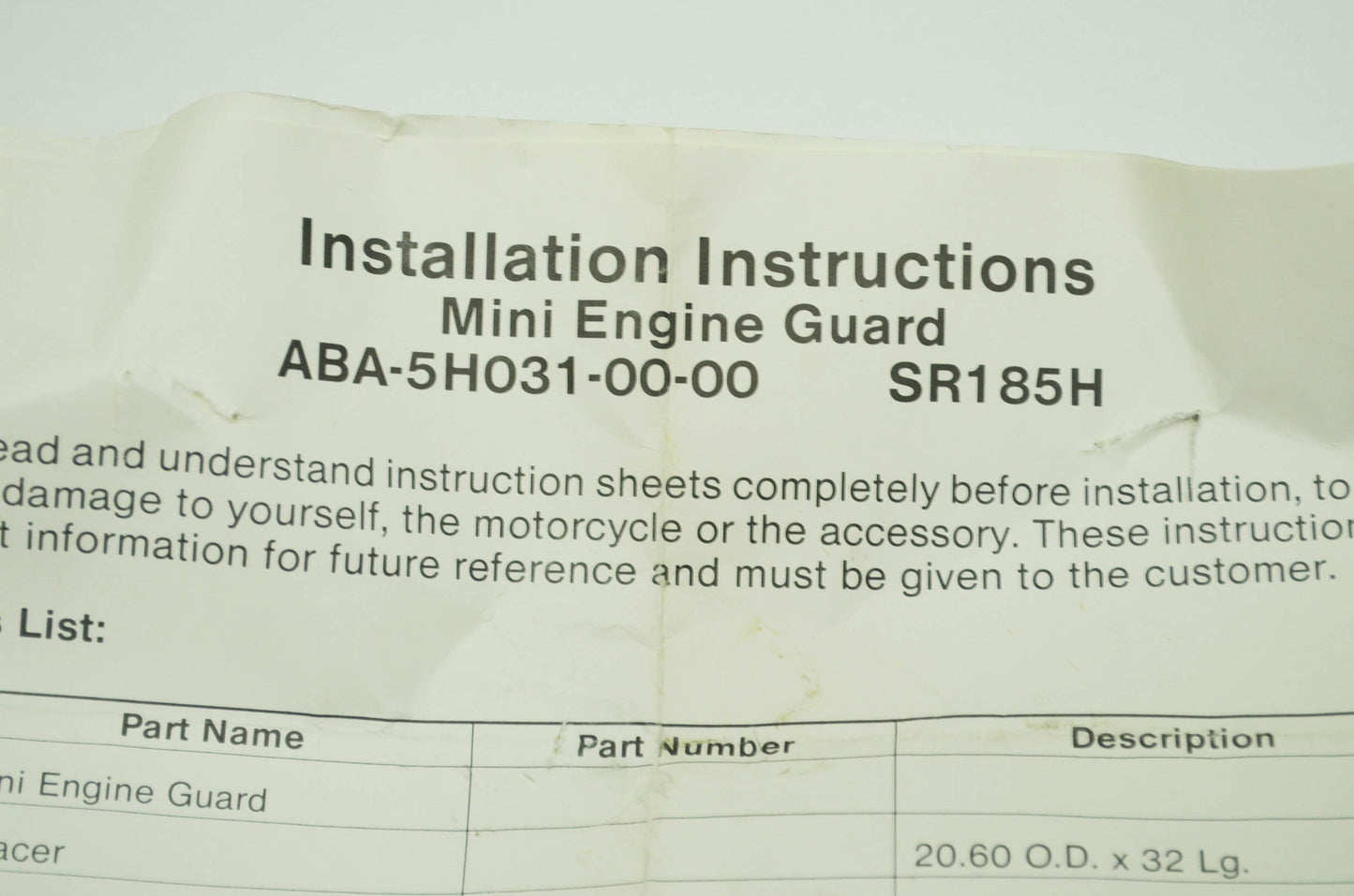 NEW OEM Yamaha Engine Guard Kit 1981 SR185 Mini NOS